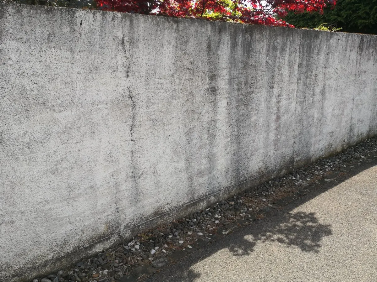 État du mur extérieur avant nettoyage et mise en peinture