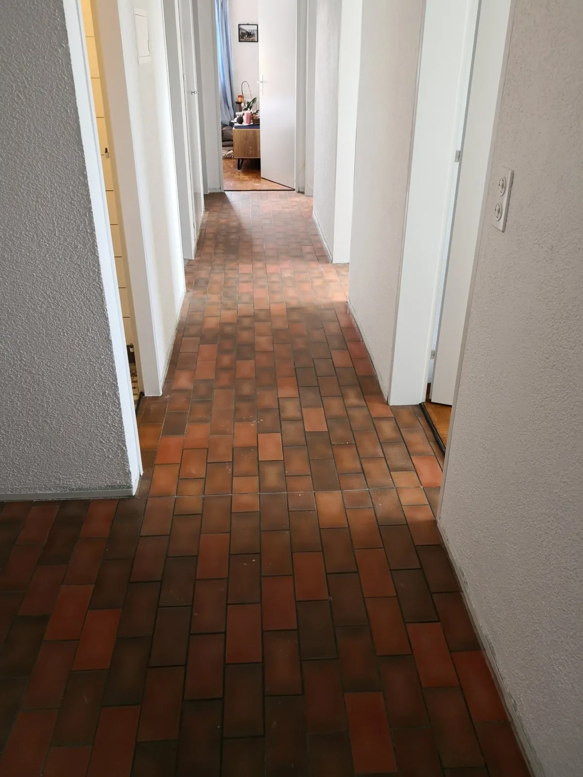 Préparation du carrelage du hall : dégraissage et ponçage